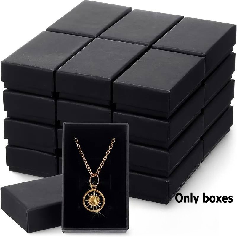 Set of 7 Black Rectangular Jewelry Boxes with Lids